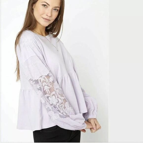 NWT FREE PEOPLE Womens Embroidered Penny Lace Peplum Top XS LILAC $98 Shirt - Picture 1 of 16
